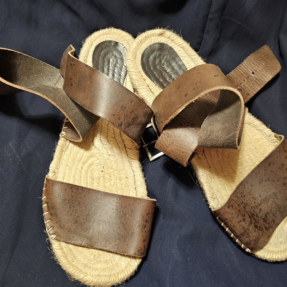 Brown Leather Sandals with Straw Sole